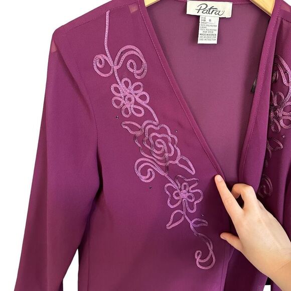 Vintage Patra Floral Rose Embroidered Rhinestone Sheer Cardigan - Picture 3 of 6